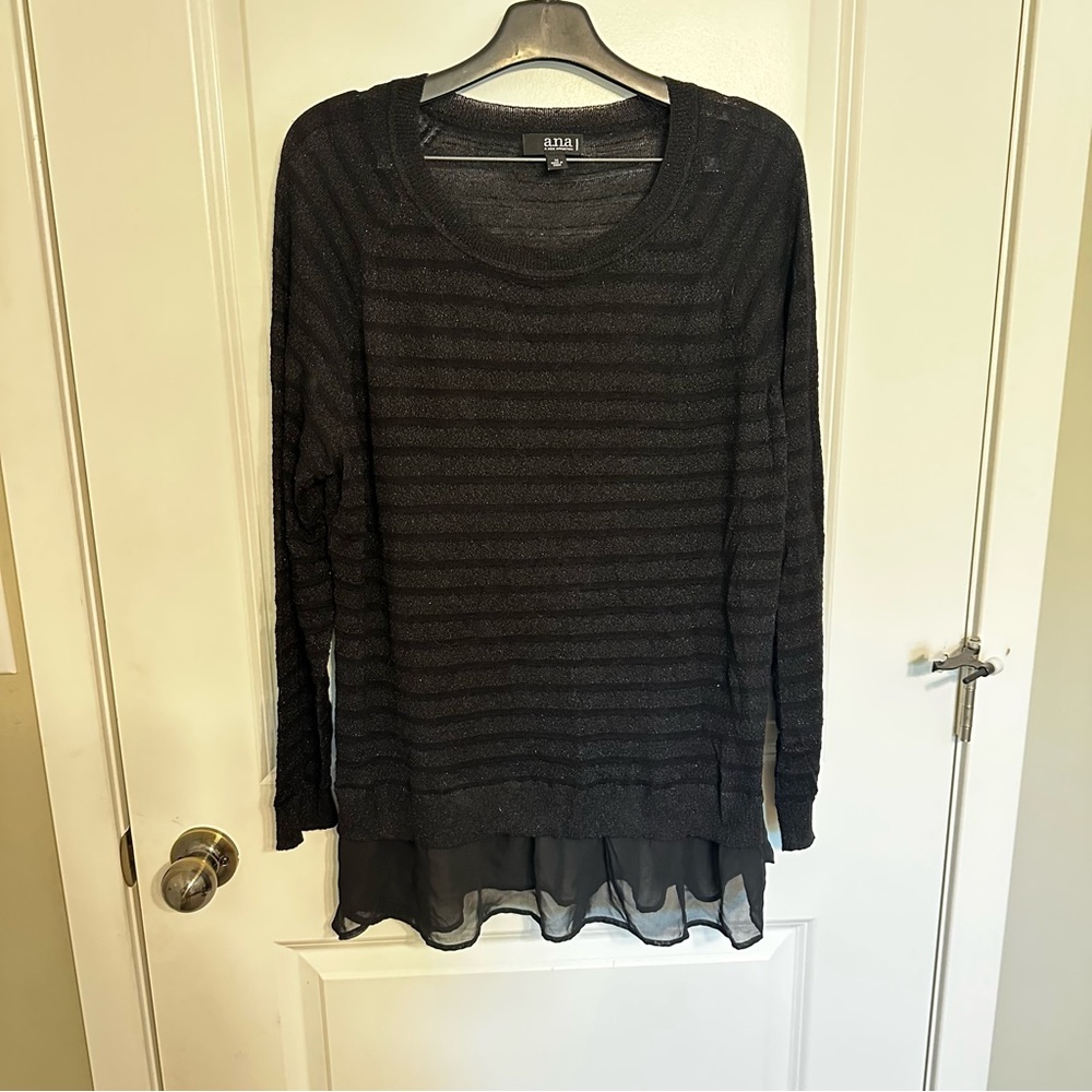 a.n.a Black Sheer Hem Striped Blouse